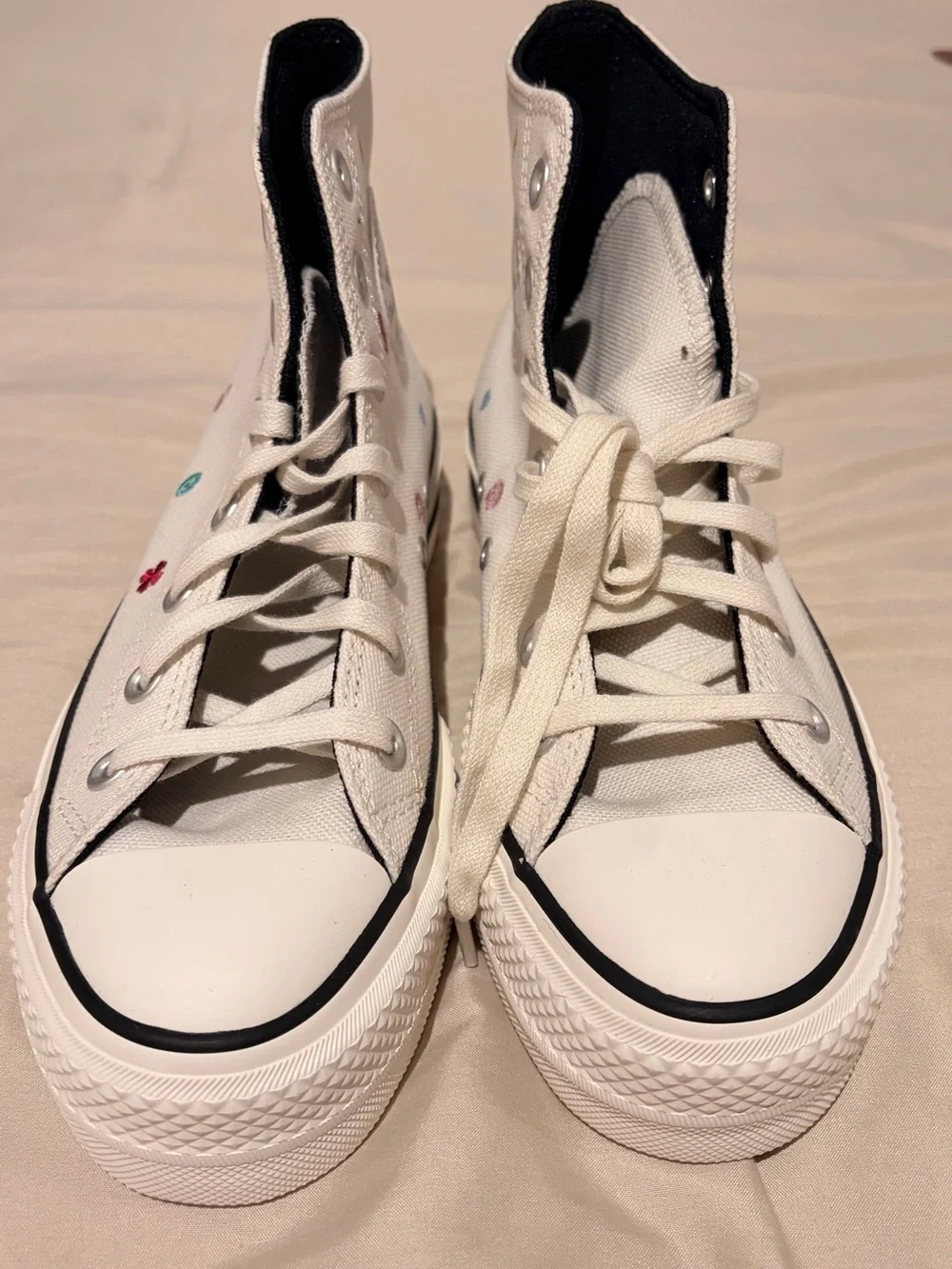 Converse High-Top Sneakers in Cream with Multicolor Embroidery